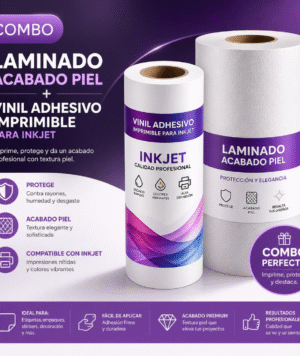 Combo Vinil Adhesivo Matte Imprimible Inkjet + Laminado Piel (10 Mts en Total)